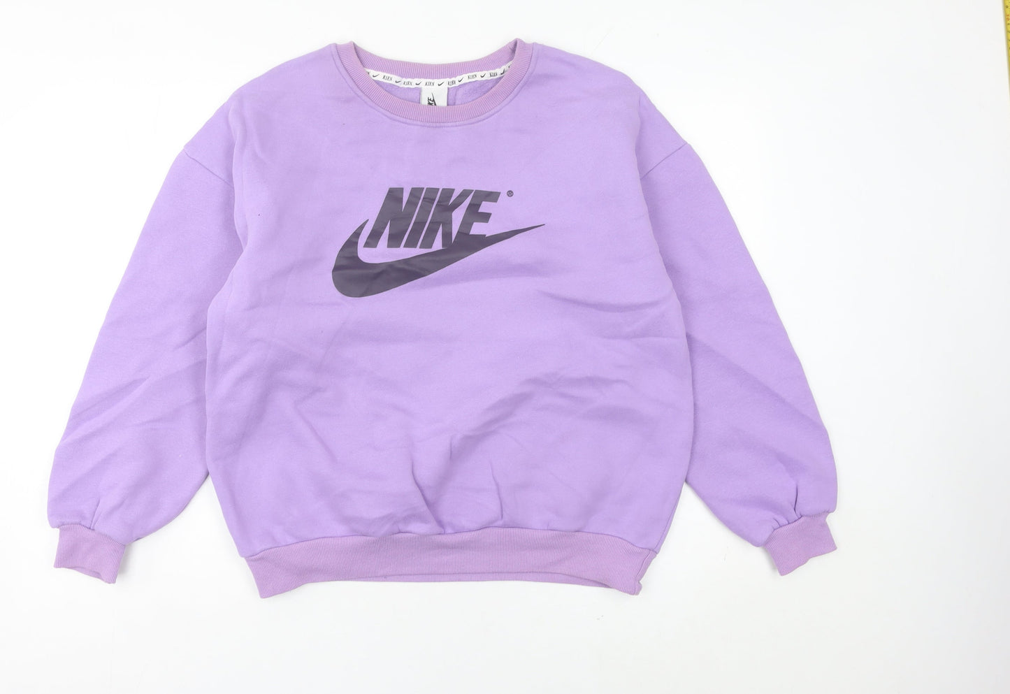 Nike Womens Purple Logo Sweatshirt Size 12 Pullover Crew Neck