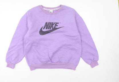 Nike Womens Purple Logo Sweatshirt Size 12 Pullover Crew Neck