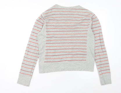 Nike Womens Grey Striped Sweatshirt UK 10 Crew Neck Long Sleeve
