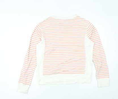 Nike Womens Pink White Striped Sweatshirt UK 12 Cotton Blend