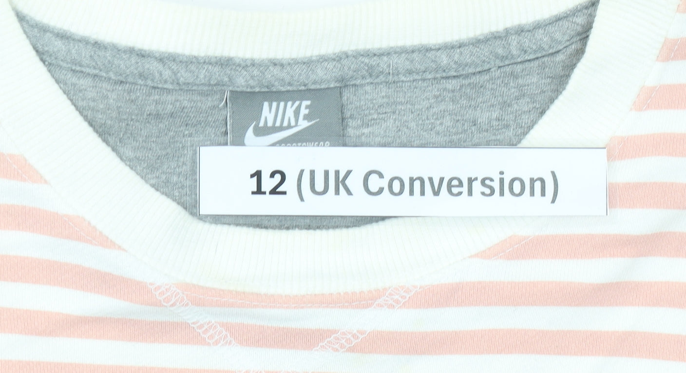 Nike Womens Pink White Striped Sweatshirt UK 12 Cotton Blend