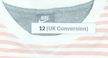 Nike Womens Pink White Striped Sweatshirt UK 12 Cotton Blend