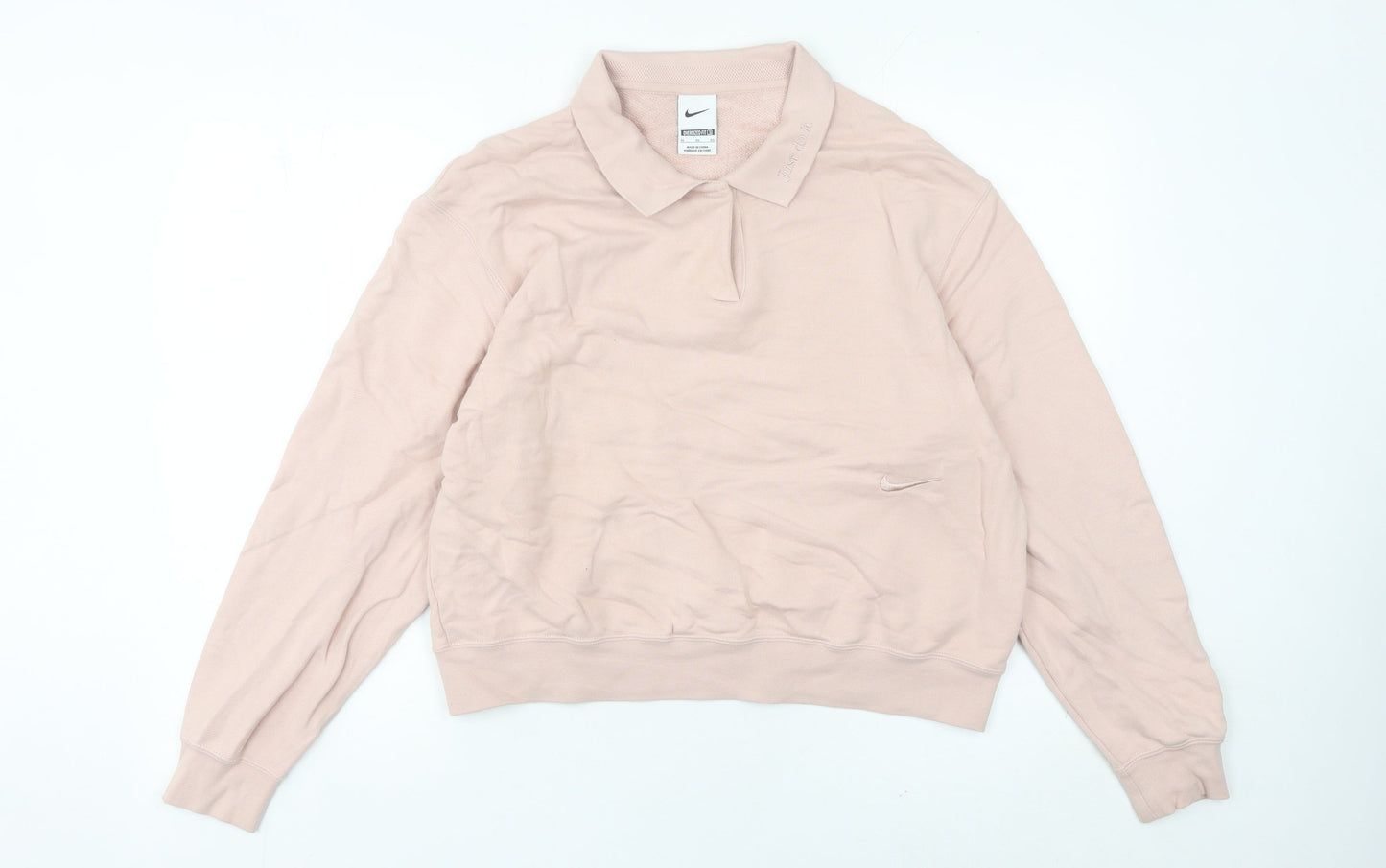 Nike Womens Pink Collared Sweatshirt Size 12 Cotton Oversized Fit