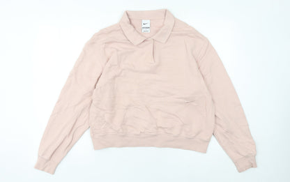 Nike Womens Pink Collared Sweatshirt Size 12 Cotton Oversized Fit