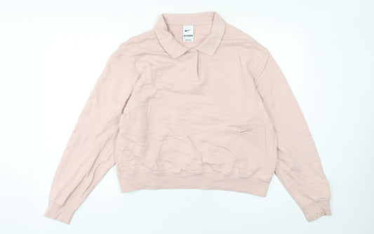 Nike Womens Pink Collared Sweatshirt Size 12 Cotton Oversized Fit