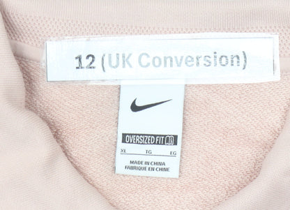 Nike Womens Pink Collared Sweatshirt Size 12 Cotton Oversized Fit