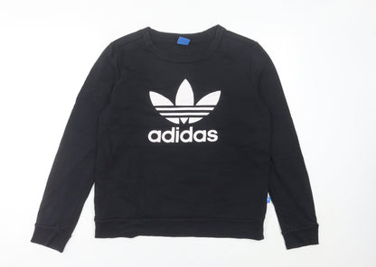 Adidas Womens Black Crew Neck Sweatshirt Size 10 Logo Print