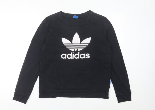 Adidas Womens Black Crew Neck Sweatshirt Size 10 Logo Print