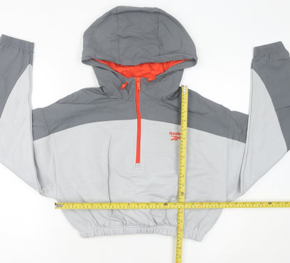 Reebok Women’s Grey Hooded Sweatshirt UK 8 1/2 Zip Logo Pullover