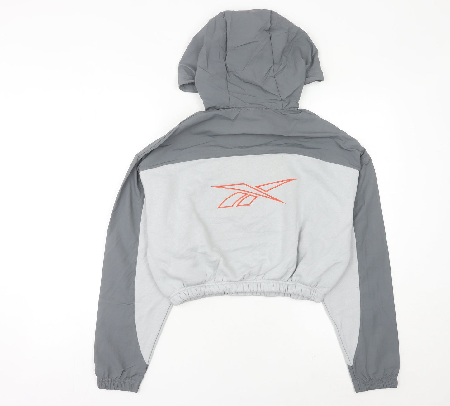 Reebok Women’s Grey Hooded Sweatshirt UK 8 1/2 Zip Logo Pullover