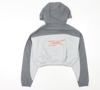 Reebok Women’s Grey Hooded Sweatshirt UK 8 1/2 Zip Logo Pullover