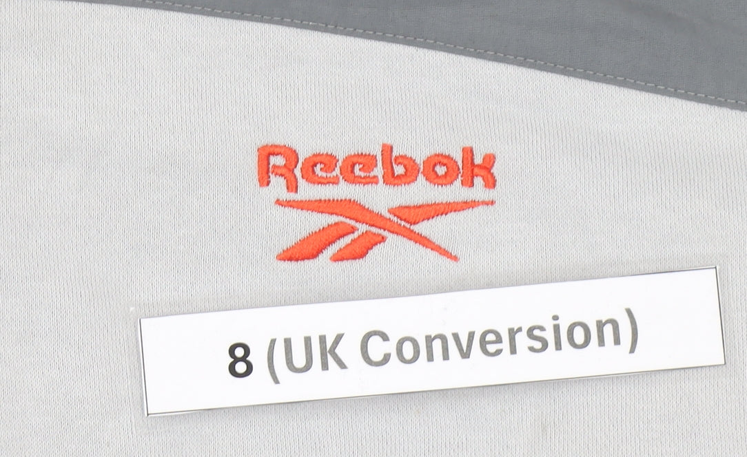 Reebok Women’s Grey Hooded Sweatshirt UK 8 1/2 Zip Logo Pullover