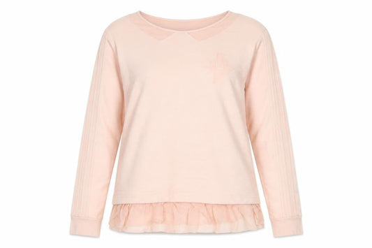 Front view of Adidas Women’s Pink Sweatshirt UK 12 Ruffle Hem Long Sleeve Pullover