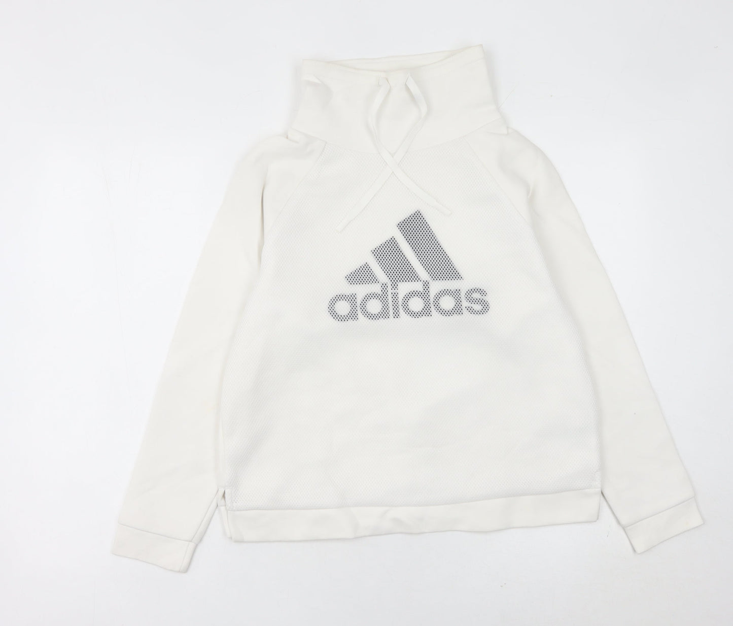 Adidas Women’s White Pullover Hoodie UK 10 Cotton Blend Logo Sport