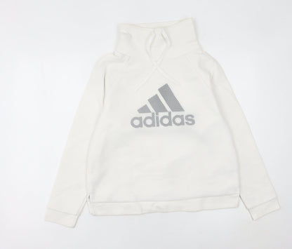 Adidas Women’s White Pullover Hoodie UK 10 Cotton Blend Logo Sport