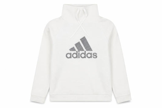 Front view of Adidas Women’s White Pullover Hoodie UK 10 Cotton Blend Logo Sport