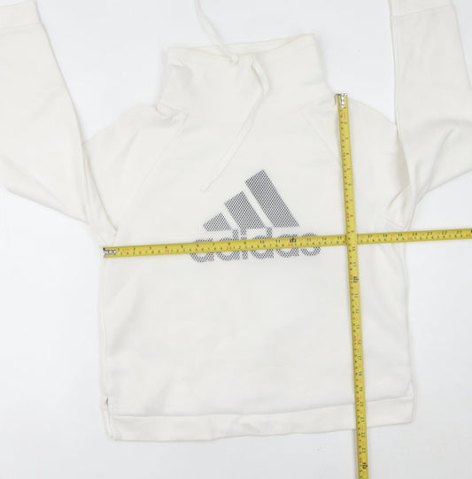 Adidas Women’s White Pullover Hoodie UK 10 Cotton Blend Logo Sport