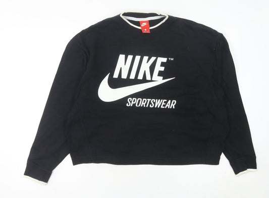 Nike Womens Black Logo Sweatshirt Size 12 Cotton Blend Pullover