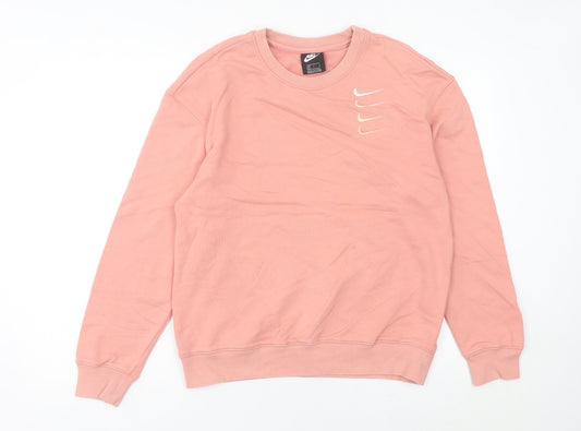 Nike Women's Pink Cotton Sweatshirt Size 6 UK Logo Print Crew Neck
