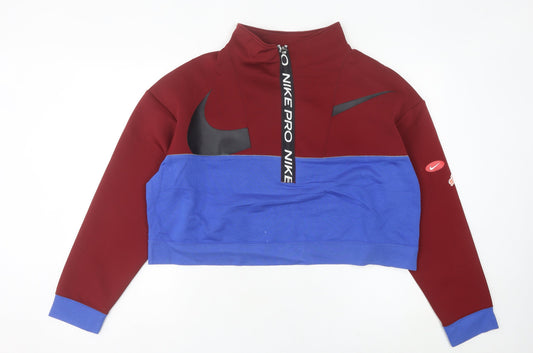 Nike Women Red Blue Logo 1/4 Zip Sweatshirt Size 14 Dri-Fit Sportswear