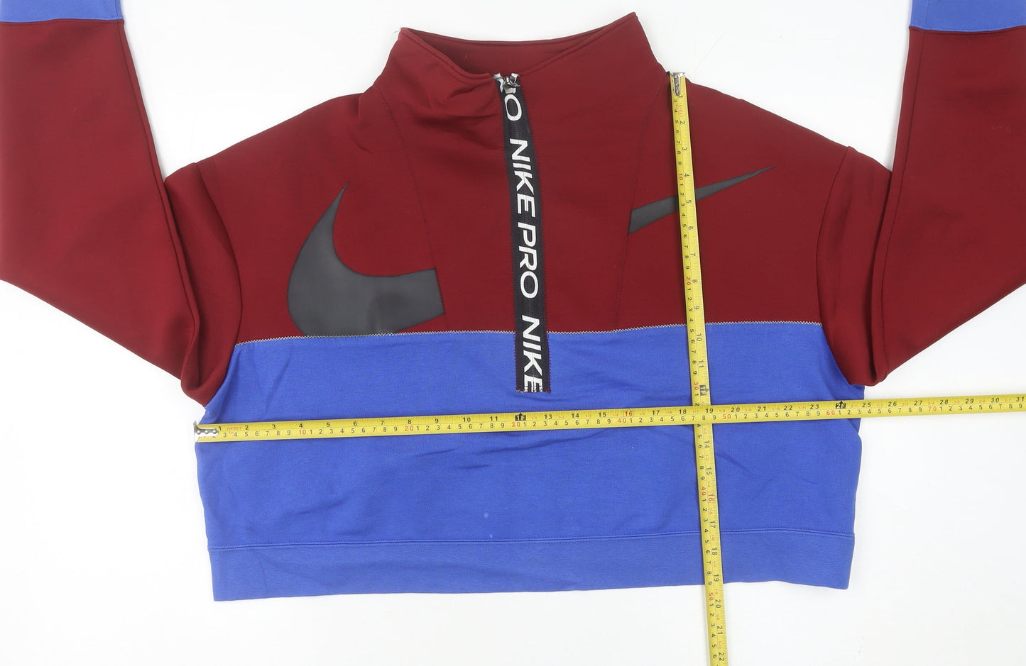 Nike Women Red Blue Logo 1/4 Zip Sweatshirt Size 14 Dri-Fit Sportswear