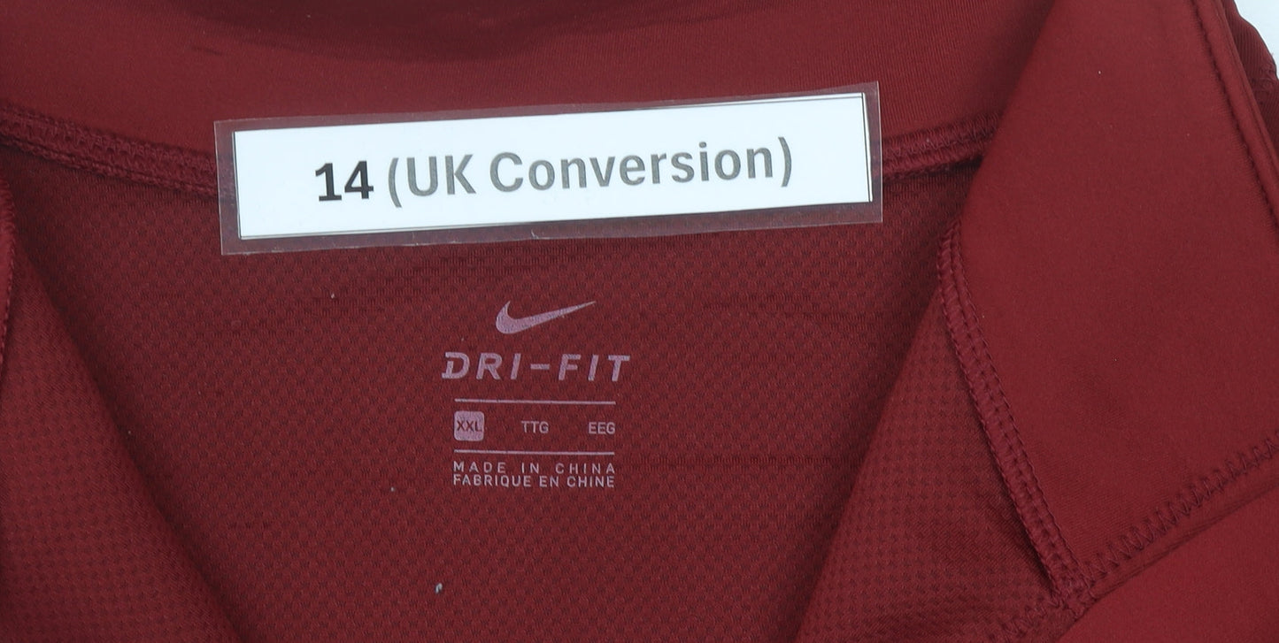 Nike Women Red Blue Logo 1/4 Zip Sweatshirt Size 14 Dri-Fit Sportswear