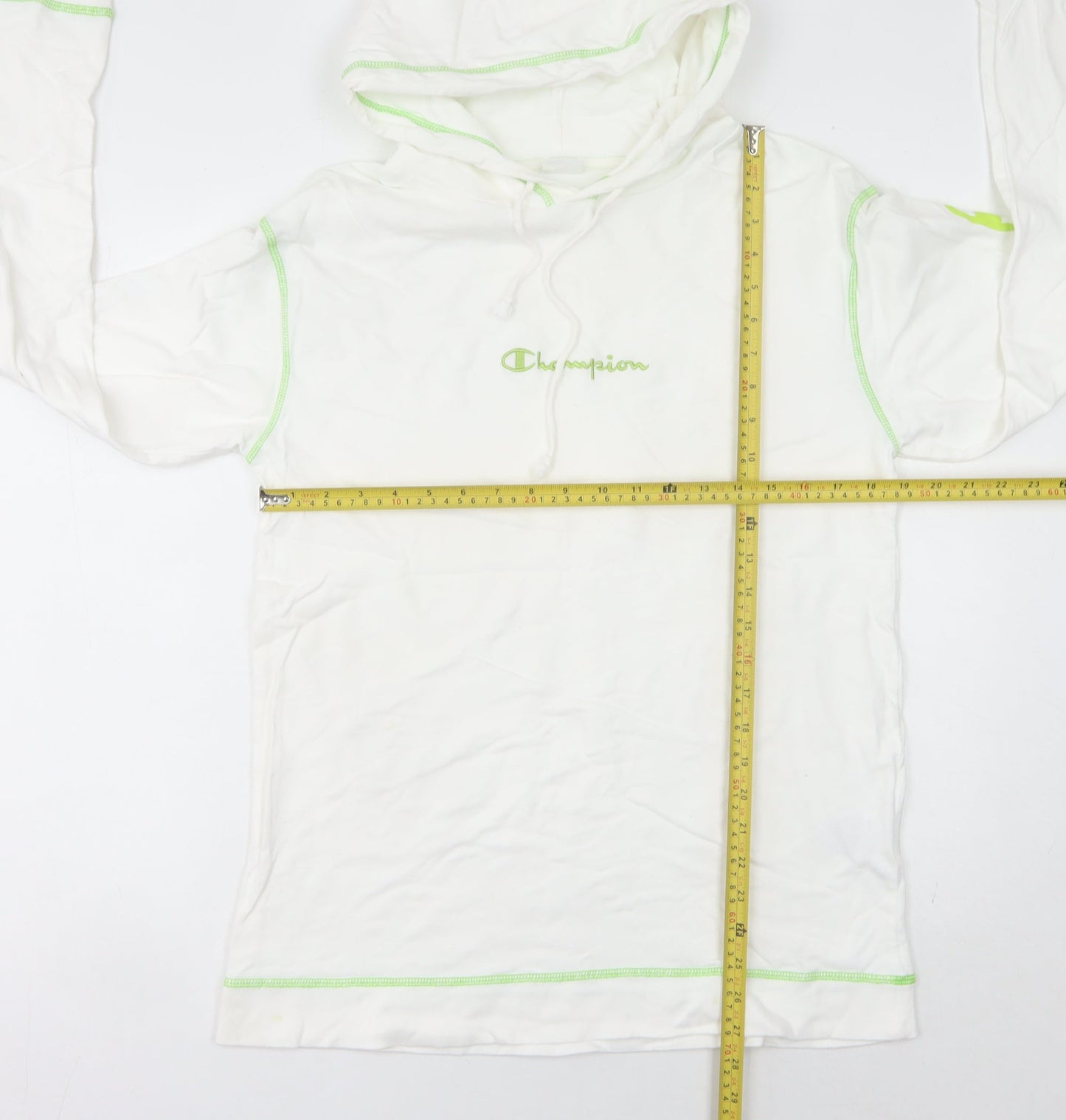 Champion Women's White Pullover Hoodie UK 10 Logo Print Long Sleeve