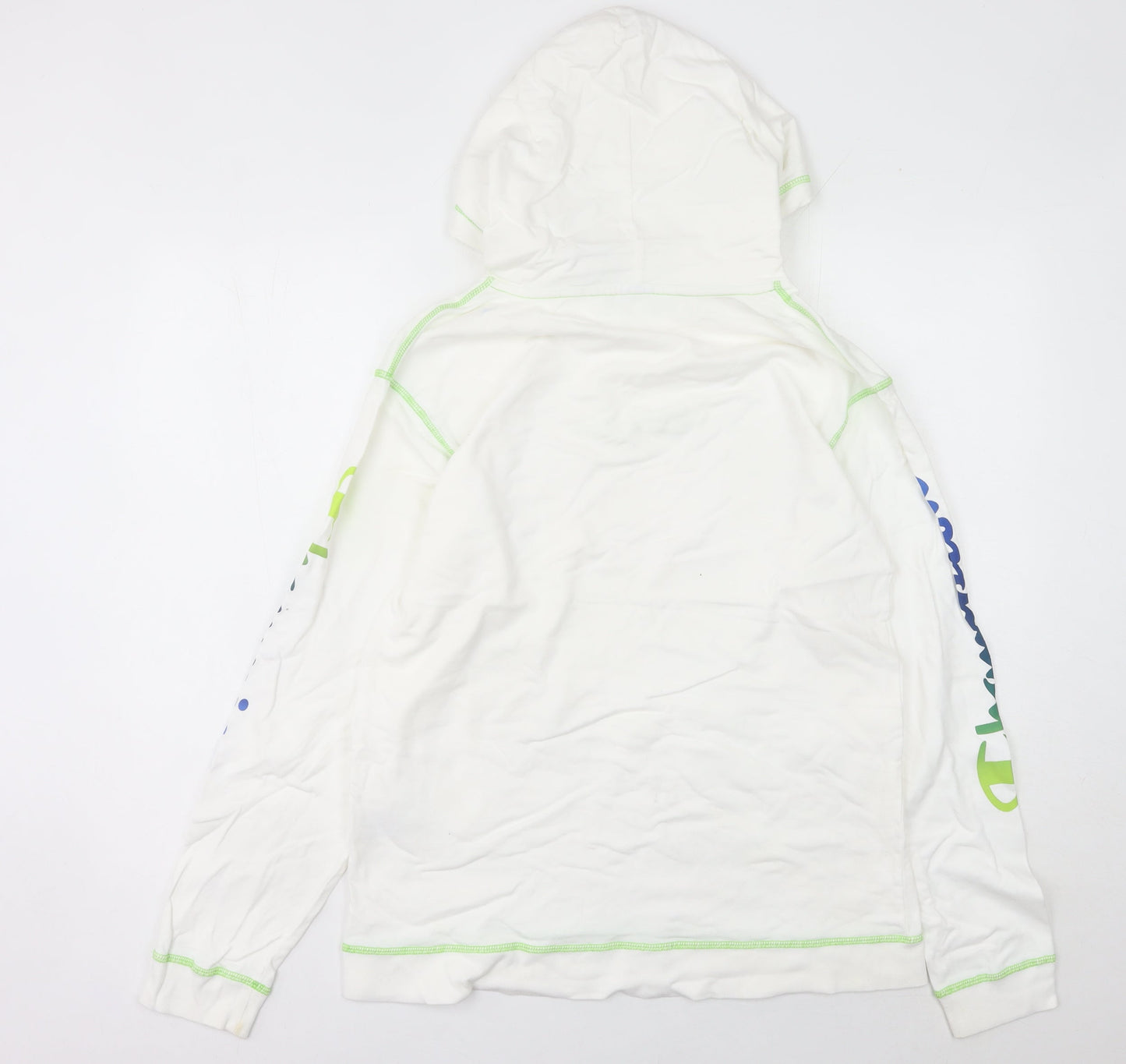 Champion Women's White Pullover Hoodie UK 10 Logo Print Long Sleeve