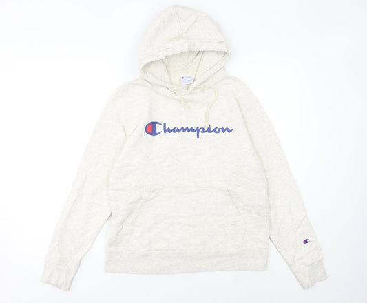 Champion Womens Beige Hoodie Size 10 UK Large Logo Pullover