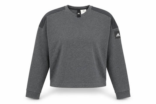 Front view of Adidas women’s grey sweatshirt, size UK 10, crew neck long sleeve