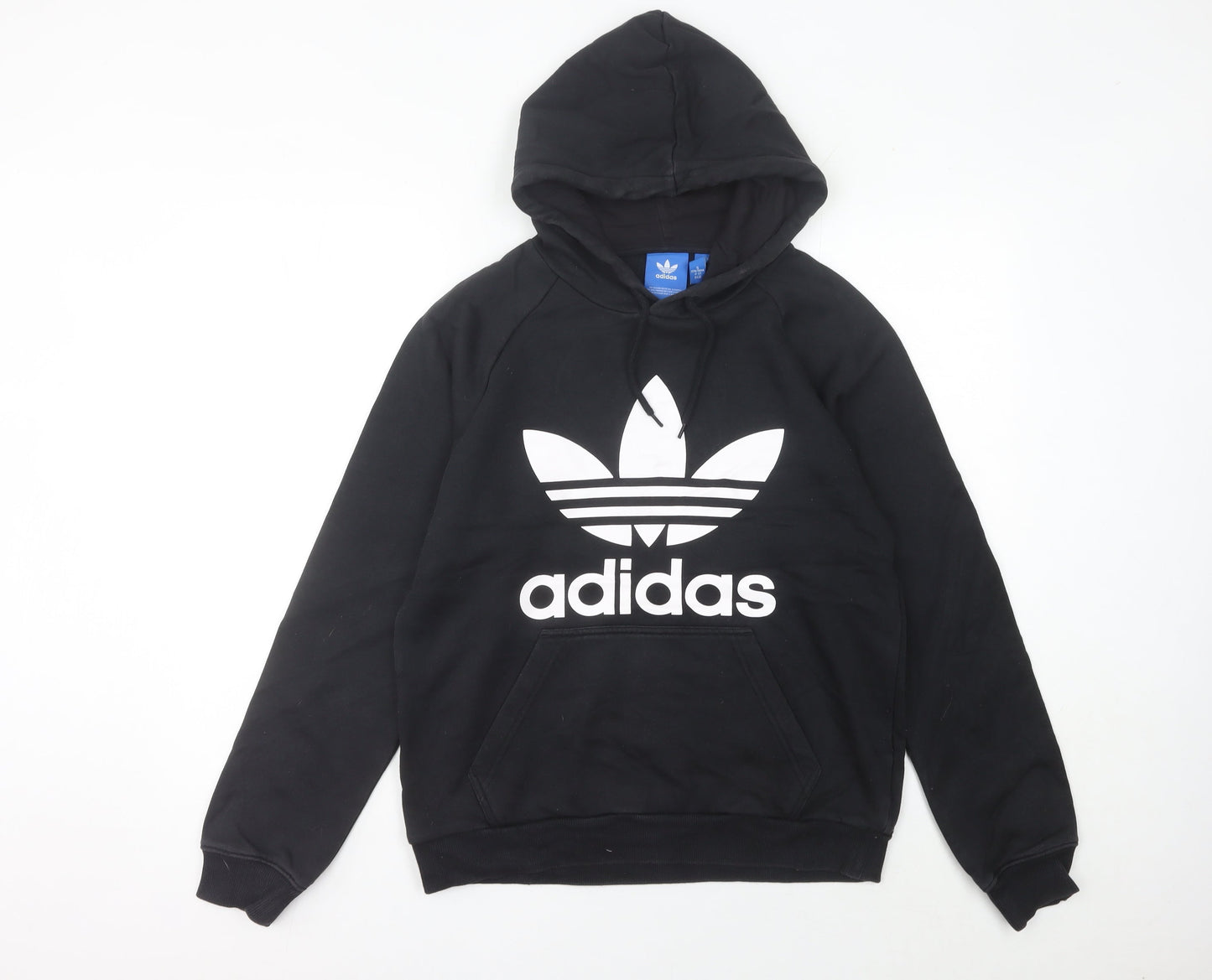 Adidas Womens Black Trefoil Hoodie UK 12 Pullover Cotton Blend