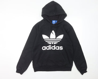 Adidas Womens Black Trefoil Hoodie UK 12 Pullover Cotton Blend