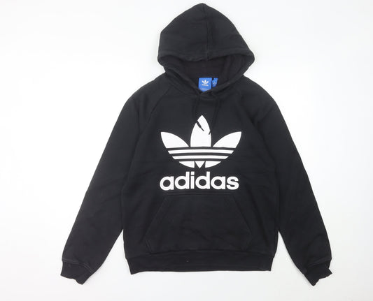 Adidas Womens Black Trefoil Hoodie UK 12 Pullover Cotton Blend