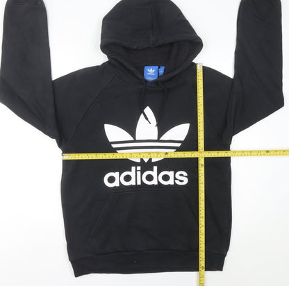 Adidas Womens Black Trefoil Hoodie UK 12 Pullover Cotton Blend