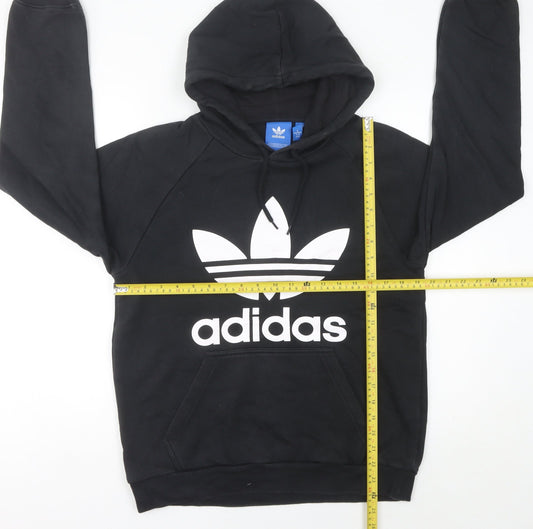 Adidas Womens Black Trefoil Hoodie UK 12 Pullover Cotton Blend