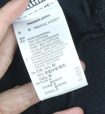 Adidas Womens Black Trefoil Hoodie UK 12 Pullover Cotton Blend