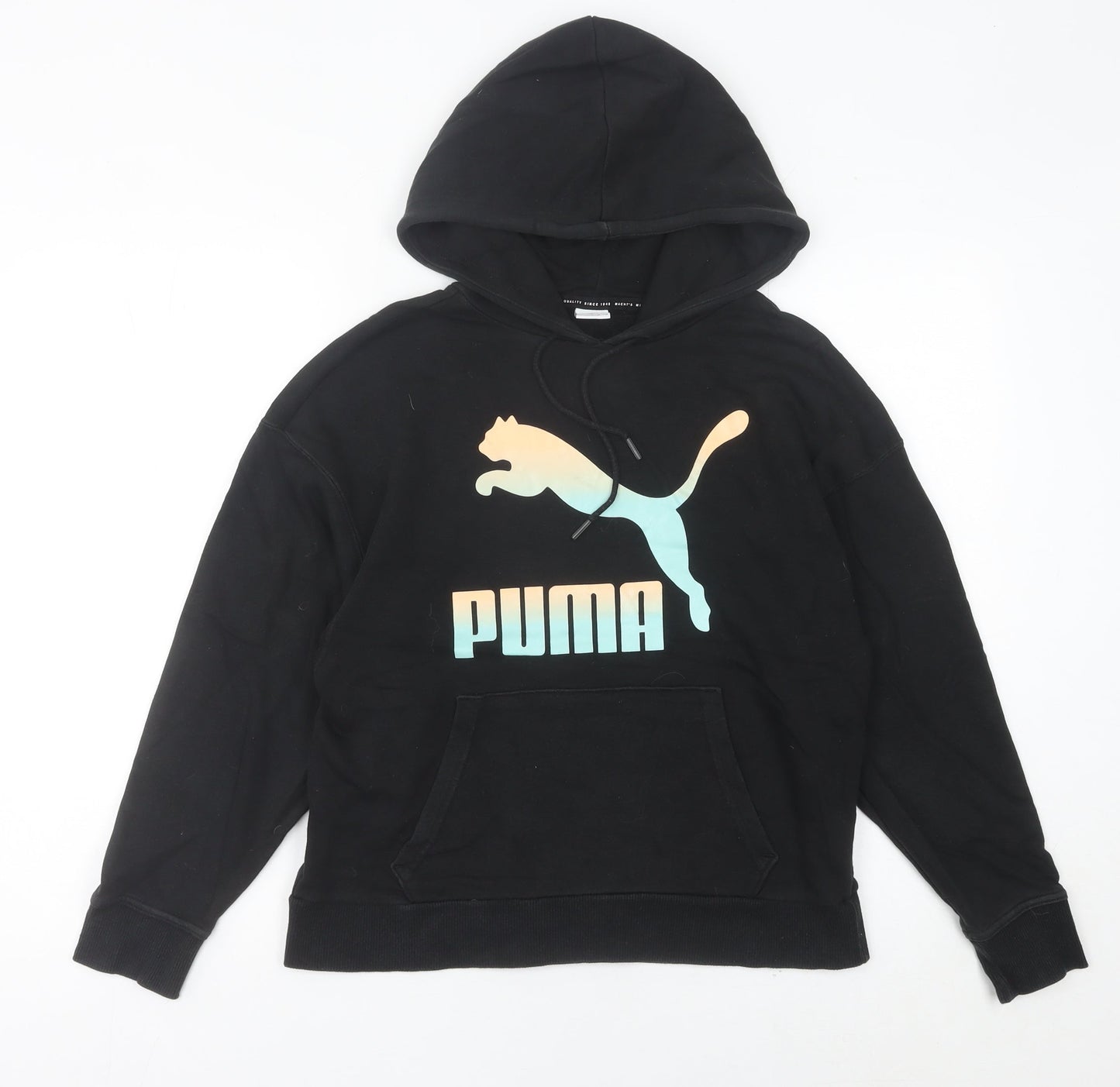 Puma Women Black Pullover Hoodie UK 8 Cotton Blend Logo Sweatshirt