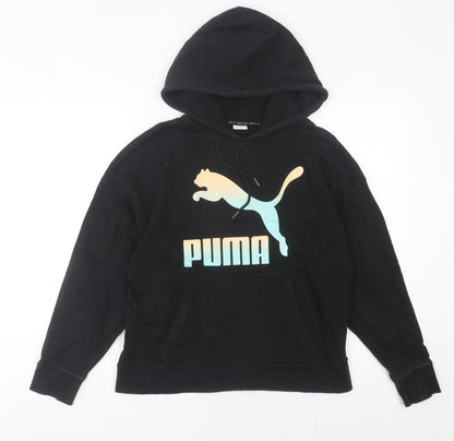 Puma Women Black Pullover Hoodie UK 8 Cotton Blend Logo Sweatshirt