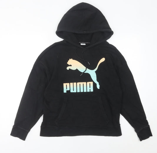 Puma Women Black Pullover Hoodie UK 8 Cotton Blend Logo Sweatshirt