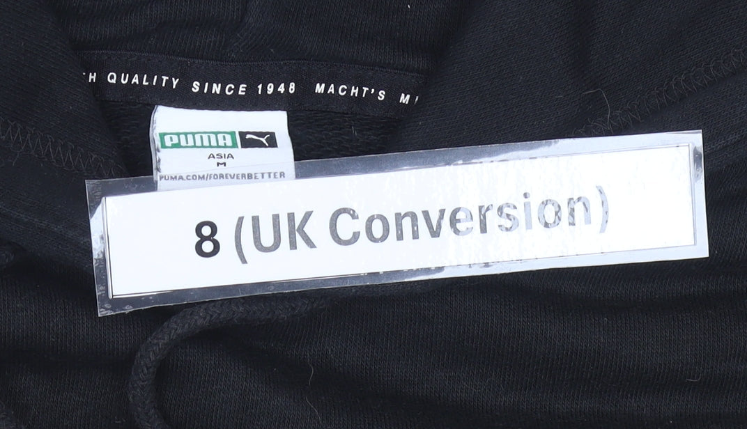 Puma Women Black Pullover Hoodie UK 8 Cotton Blend Logo Sweatshirt