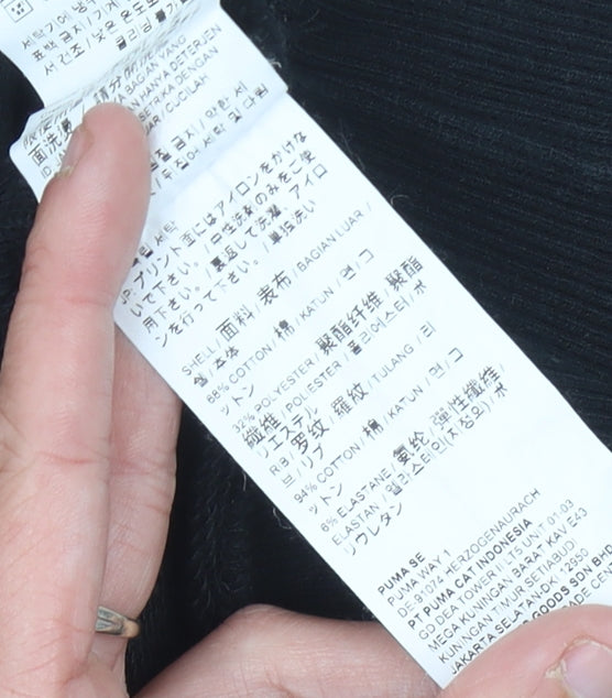 Puma Women Black Pullover Hoodie UK 8 Cotton Blend Logo Sweatshirt