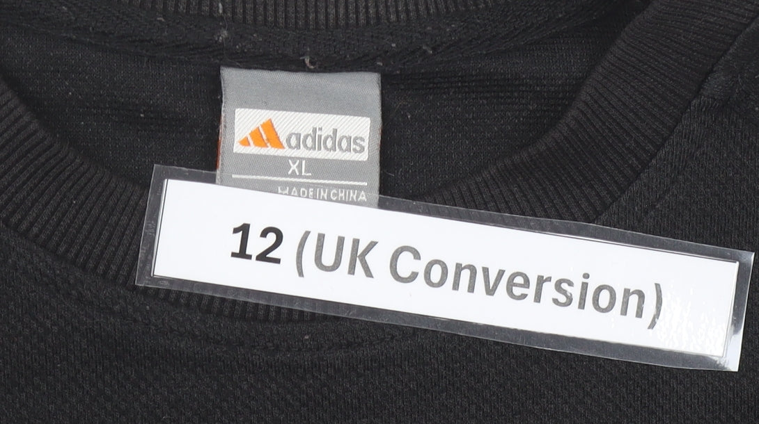 Adidas Women Black Sweatshirt Size 12 UK Crew Neck Logo Pullover