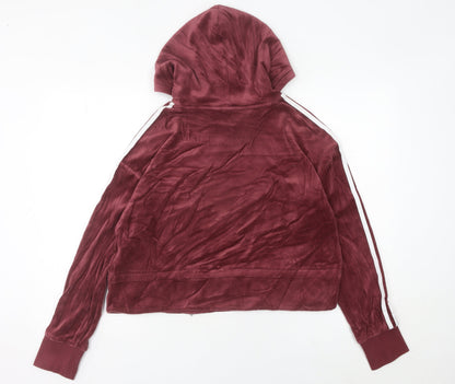 Adidas Women’s Red Velour Pullover Hoodie Size 10 Logo Stripes