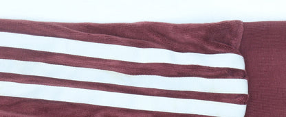 Adidas Women’s Red Velour Pullover Hoodie Size 10 Logo Stripes