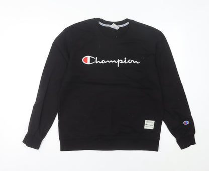Champion Womens Black Cotton Sweatshirt UK 12 Pullover Logo Jumper