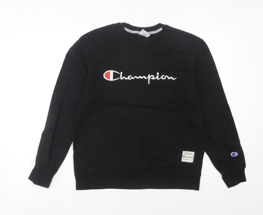 Champion Womens Black Cotton Sweatshirt UK 12 Pullover Logo Jumper