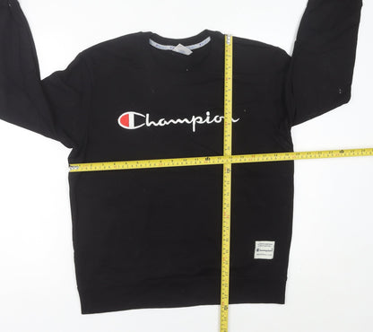 Champion Womens Black Cotton Sweatshirt UK 12 Pullover Logo Jumper