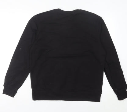 Champion Womens Black Cotton Sweatshirt UK 12 Pullover Logo Jumper