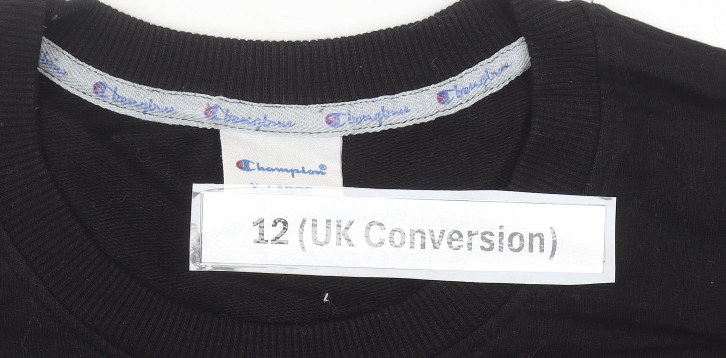 Champion Womens Black Cotton Sweatshirt UK 12 Pullover Logo Jumper