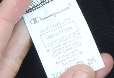 Champion Womens Black Cotton Sweatshirt UK 12 Pullover Logo Jumper